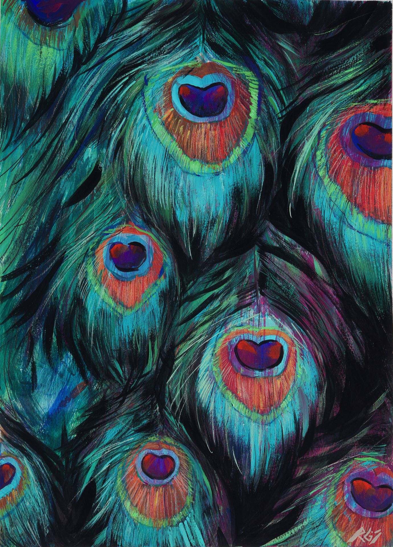 Peacock Feathers — 18x24 gouache on paper