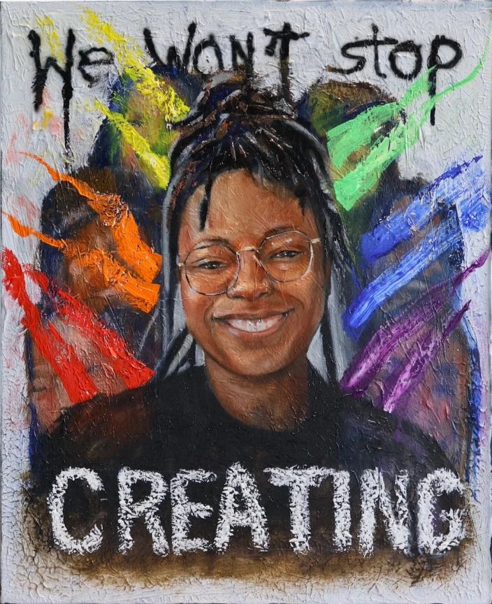 Régis Souto — Creating (featuring Zhané) — Pride 2026 — Mixed Media on Canvas — 16 × 20 in