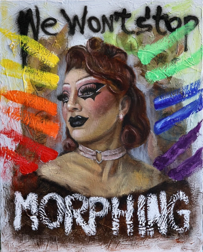 Régis Souto — Morphing (featuring Pinkity Twinkity) — Pride 2026 — Mixed Media on Canvas — 16 × 20 in.jpeg
