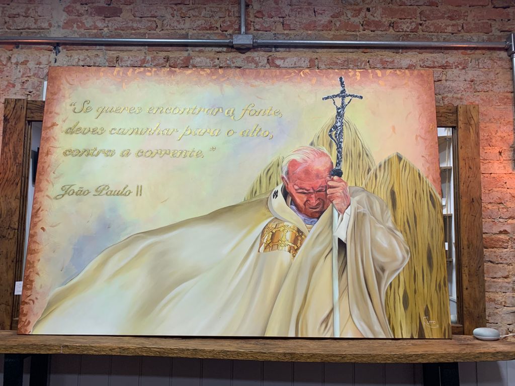 Large oil painting of Pope John Paul II by Régis Souto, a private commission