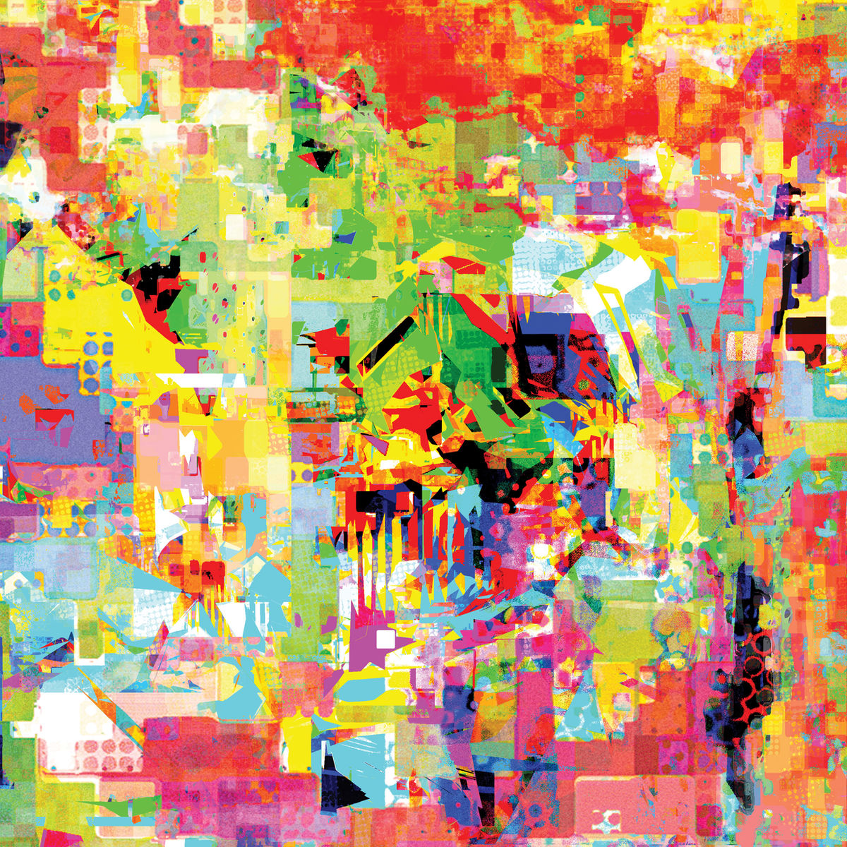 Digital abstraction by Patrick Stevens: a field of pixel blocks in saturated colour