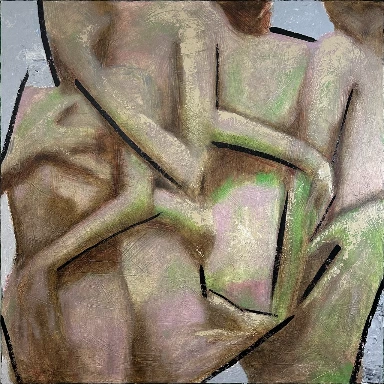 Splenic by Régis Souto: overlapping bodies and arms wrapped around one torso, black contour lines